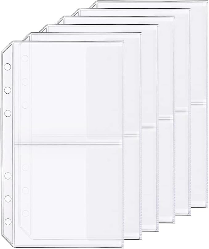 6 Pack A6 6 Holes Binder 2 Pockets Plastic Binder Folders Waterproof 6 Holes Holder for Receipt Ticket (2 Pocket, A6)