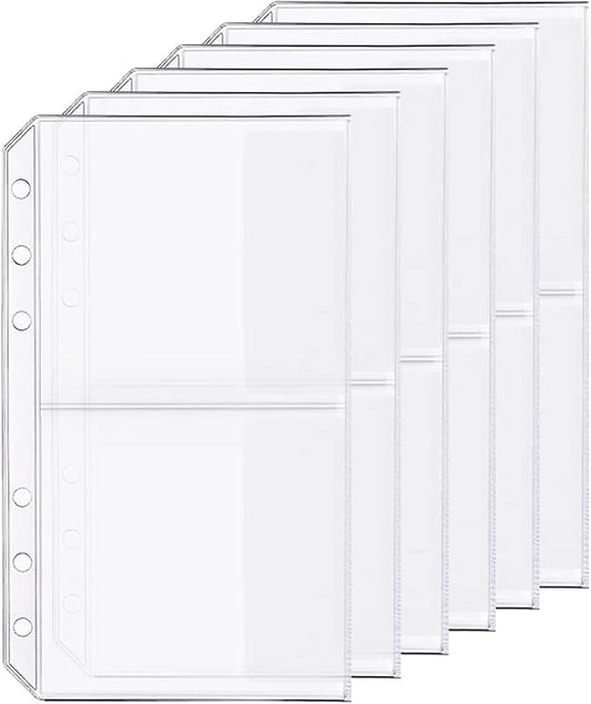 6 Pack A6 6 Holes Binder 2 Pockets Plastic Binder Folders Waterproof 6 Holes Holder for Receipt Ticket (2 Pocket, A6)