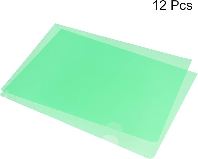 PATIKIL L Type Folders 12 Pack A4 Plastic File Project Pockets Clear Paper Document Jacket Sleeve for Office, Green