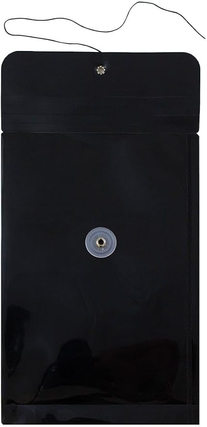 JAM PAPER Plastic Envelopes with Button & String Tie Closure - 6 1/4 x 9 1/4 - Black - 3/Pack