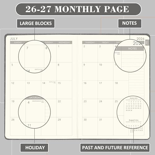 Planner 2026-2027 - Weekly & Monthly 2026-2027 Planner with Pen Loop, Jul 2026 - Jun 2027, to Achieve Your Goals & Improve Productivity, Thick Paper, 40 Note Pages, Inner Pocket, 5.75" x 8.25" - Grey