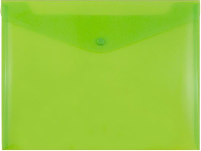 JAM PAPER Plastic Envelopes with Snap Closure - Letter Booklet - 9 3/4 x 13 - Lime Green - 3/Pack
