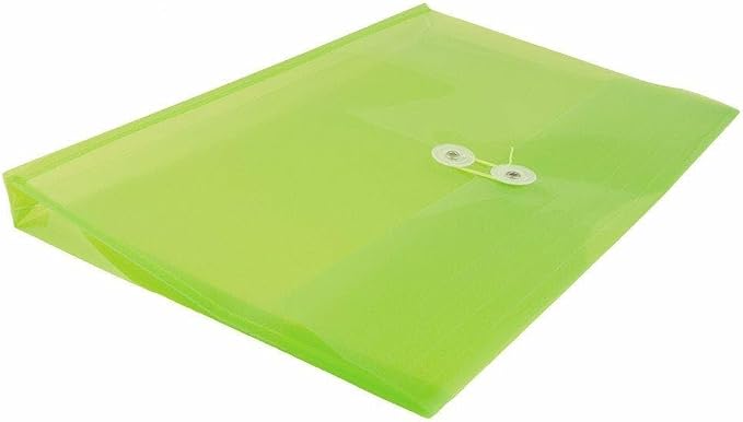 JAM PAPER Plastic Envelopes with Button & String Tie Closure - Legal Booklet - 9 3/4 x 14 1/2 - Lime Green - 3/Pack
