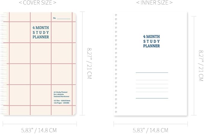 Monolike Checkers 4 Month Study Planner, Red Line - Academic Planner, Weekly & Monthly Planner, Study plan