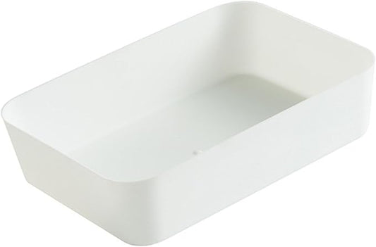 Gavigain Rectangular Plastic Desk Organizer Accessory Tray, Wide, Stacks for Desktop Storage Space Saving for Office Workspace Dorm Home 4.72" x 7.09" x 1.77", White