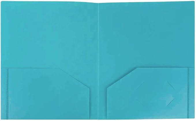 JAM PAPER Heavy Duty Plastic 2 Pocket Extra Tough School Folders - Teal Blue - 24/Pack