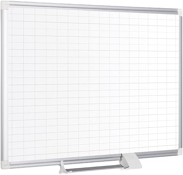 MasterVision Planning Board Magnetic Dry Erase 1" x 2" Grid Planner with Accessory Kit, 24" x 36", Aluminum Frame,Silver,MA0392830A