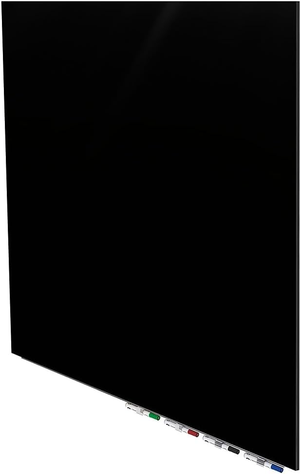 Aria 4'H x 4'W Low Profile 1/4" Glass Whiteboard - Black - 4 Markers and Eraser