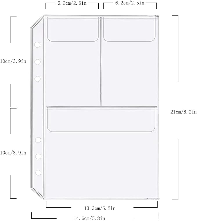 6 Pack A5 6 Holes Binder 3 Pockets Plastic Binder Folders Waterproof 6 Holes Holder for Receipt Ticket (3Pocket, A5)