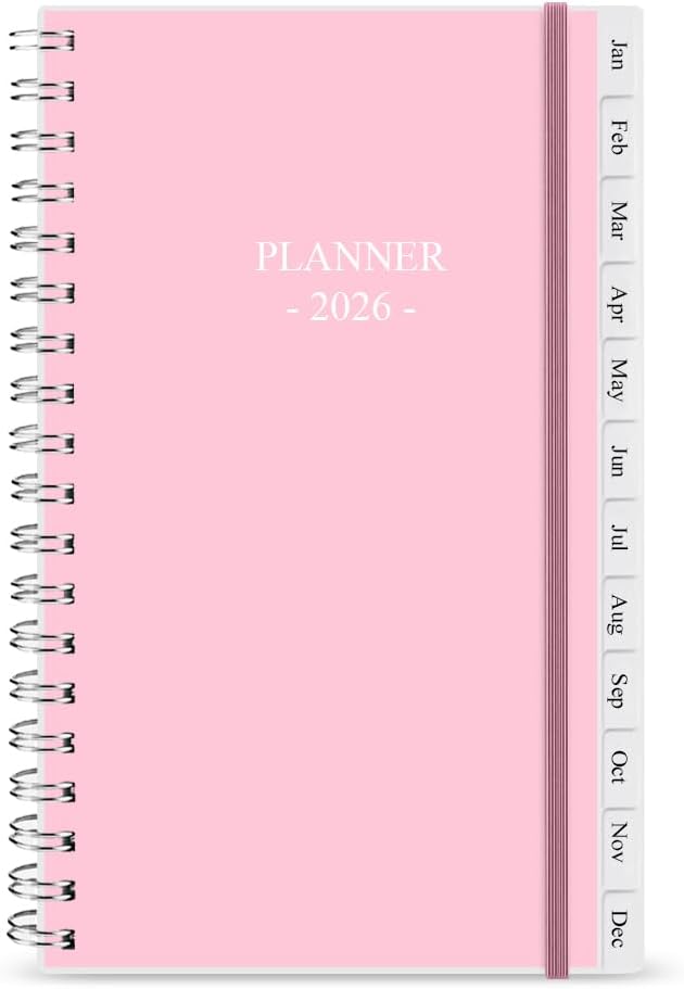 2026 Pocket Planner, A6 Weekly Planner with Monthly Tabs, Run January 2026-December 2026, Elastic Closure, Twin-Wire Binding, Easy to Organize Your Daily Life, 3.75 x 6.75 In, Pocket Planners 2026, Rose