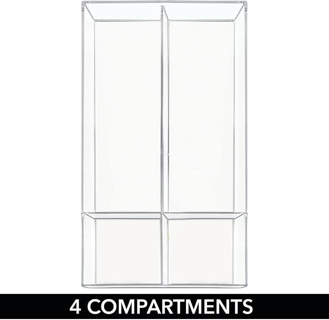 mDesign Plastic Stackable Office Divided Storage Drawer Organizer Tray for Cabinet, Desk, Shelf, or Closet Organization - Holds Note Pads, Pens, Tape, Staples, Scissors, Lumiere Collection - Clear