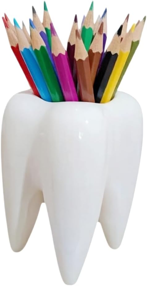 Adorable Cartoons Shaped Ceramic Pencil Holders - Multifunctional Desktop Organizers (Tooth)