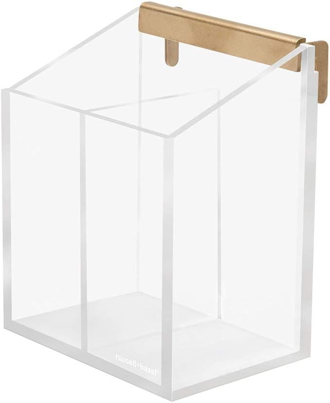 russell+hazel Acrylic Wall Pencil Bloc, Clear with Gold-Tone Hardware, 4.175” x 3.5” x 5.125”