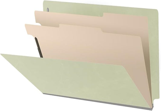 25 Pt. Pressboard Classification Folders, Full Cut End Tab, Letter Size, 2 Dividers, Light Green (Box of 10)