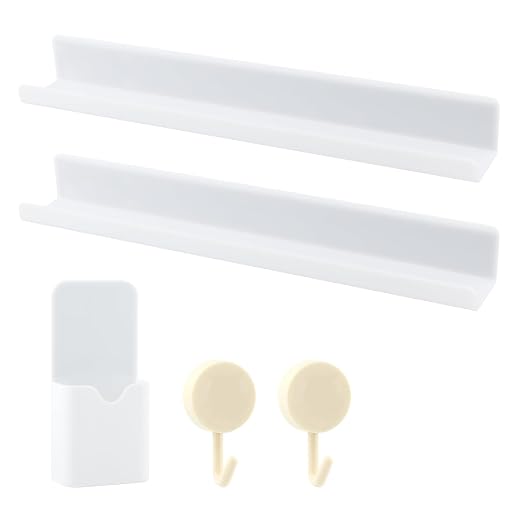 Magnetic Book Shelf for Whiteboard, Magnetic Book Holder File Rack with a Pen Container and Two Hook Acrylic Book Shelves Metal Floating Book Display Shelf for Teacher Kids Room Office(White)