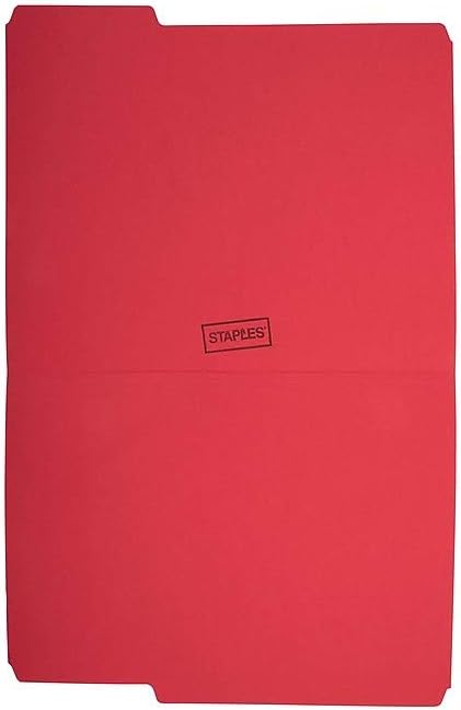 Staples Colored File Folders, Letter Size, 3‑Tab Top‑Tab Design, Red, Durable Paper Stock, 24/Pack