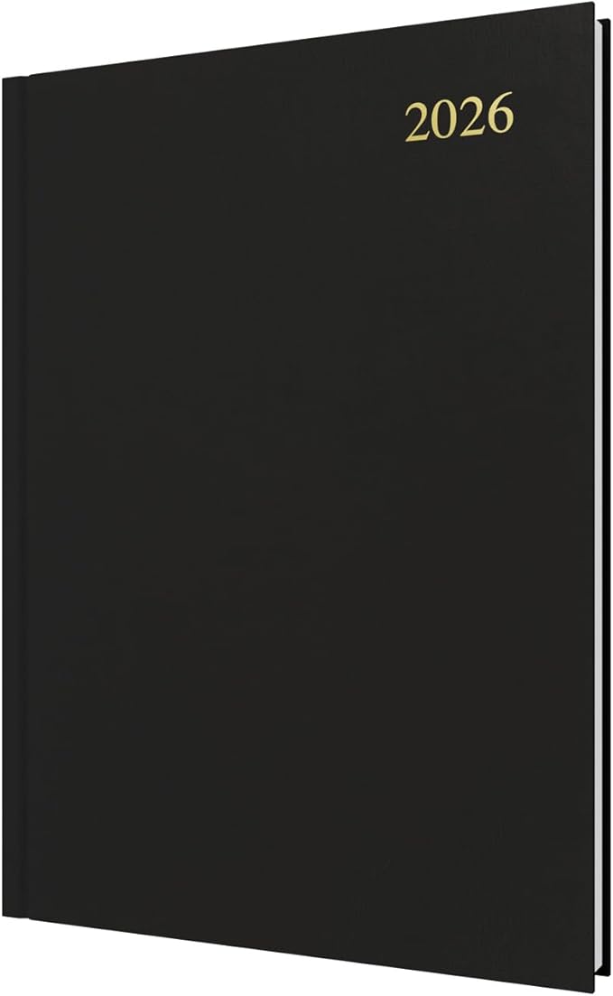 Collins - Essential - 2026 12 Month Calendar Year Planner, Day-To-Page Diary, A4 Hard Cover - Black (ESSA41.99-26)