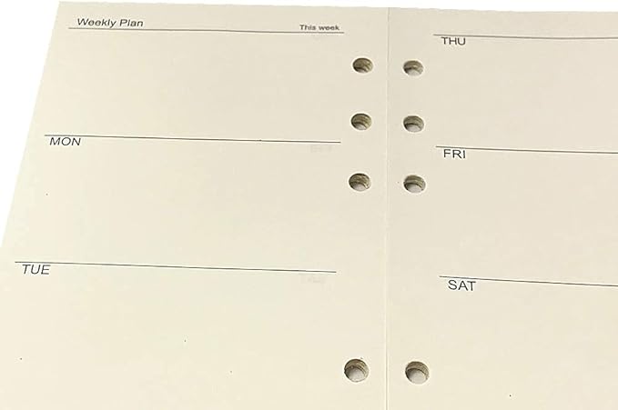 Spiral Notebook Refill Weekly Planner Refill,Undated 6 Hole Insert Paper,for Filofax,100gsm Quality, 45sheets/90pages-Harphia (A6 3.74 x 6.77'',Weekly)
