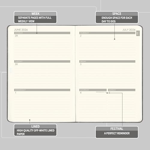Planner 2026-2027 - Weekly & Monthly 2026-2027 Planner with Pen Loop, Jul 2026 - Jun 2027, to Achieve Your Goals & Improve Productivity, Thick Paper, 40 Note Pages, Inner Pocket, 5.75" x 8.25" - Grey