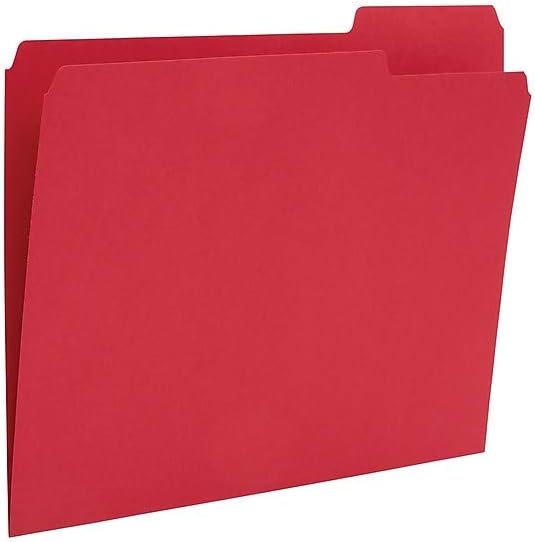 Staples Colored File Folders, Letter Size, 3‑Tab Top‑Tab Design, Red, Durable Paper Stock, 24/Pack
