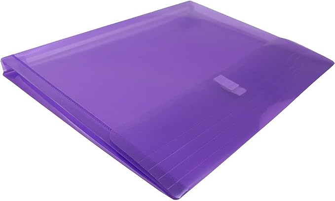 JAM PAPER Plastic Expansion Envelopes with Hook & Loop Closure - Letter Booklet - 9 3/4 x 13 with 1 Inch Expansion - Purple - 12/Pack