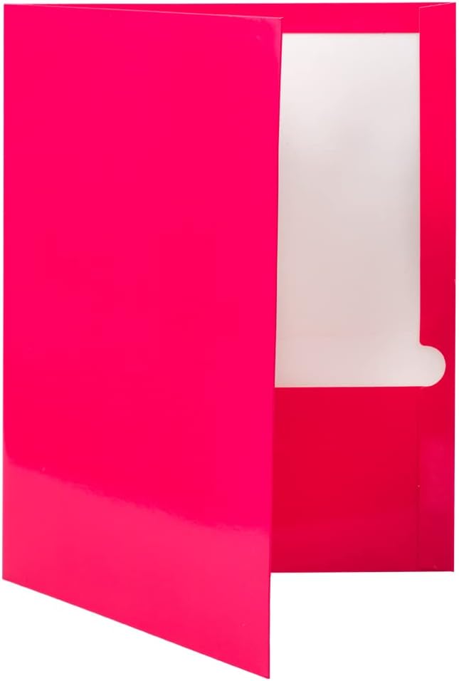 JAM PAPER Laminated Two Pocket Glossy School Folders - Letter Size - High Gloss Fuchsia Hot Pink - Bulk 100/Box