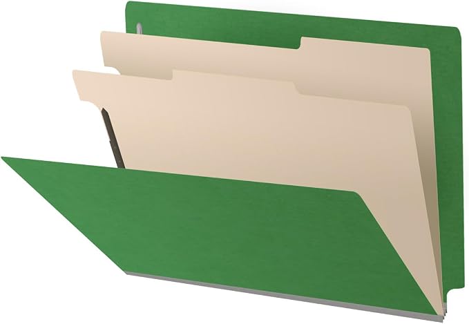 25 Pt. Pressboard Classification Folders, Full Cut End Tab, Letter Size, 2 Dividers, Moss Green (Box of 10)