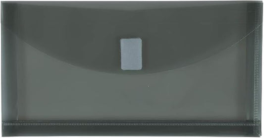 JAM PAPER Plastic Expansion Envelopes with Hook & Loop Closure - #10 Booklet Wallet - 5 1/4 x 10 with 1 Inch Expansion - Smoke Grey - 12/Pack