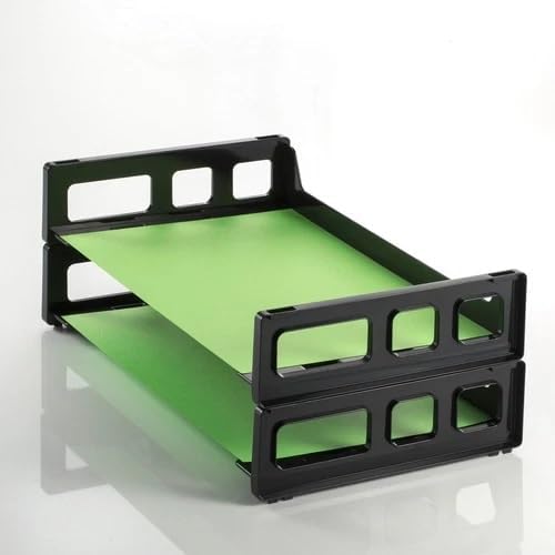 Stackable Desk Tray Organizer Black - Plastic Paper Tray for Letter Size Documents, Desktop File Organizer with 2 Sections, Home, Office, School Desk Paper Organizer - Pack of 6