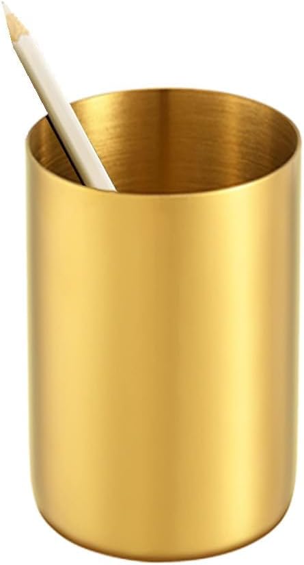 Gold Pen Holder for Desk, 3.9 Inch Stainless Steel Gold Pencil Holder & Pencil Cup, Pen Cup and Makeup Brush Organizer for Office Desk, Vanity, Home Decor