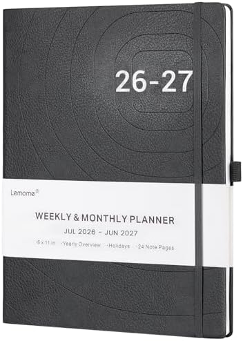 2026-2027 Planner-Weekly & Monthly Planner 2026-2027 with Pen Loop, to Achieve Your Goals & Improve Productivity, Jul 2026 - Jun 2027, Thick Paper, Inner Pocket, 8.5" x 11" - Grey