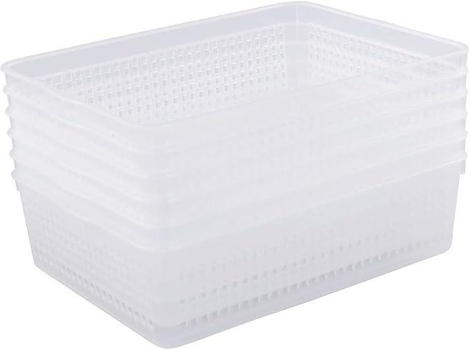 Kekow 6-Pack Clear Plastic Paper Storage Baskets Trays, File Storage Tray Basket