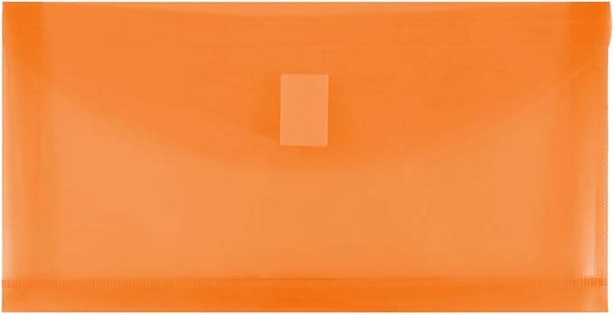 JAM PAPER Plastic Expansion Envelopes with Hook & Loop Closure - #10 Booklet Wallet - 5 1/4 x 10 with 1 Inch Expansion - Orange - 12/Pack