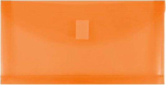 JAM PAPER Plastic Expansion Envelopes with Hook & Loop Closure - #10 Booklet Wallet - 5 1/4 x 10 with 1 Inch Expansion - Orange - 12/Pack