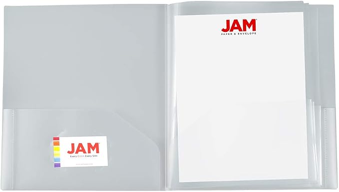 JAM PAPER Heavy Duty Plastic Multi Pocket Folders - 10 Pocket Organizer - Clear - Sold Individually