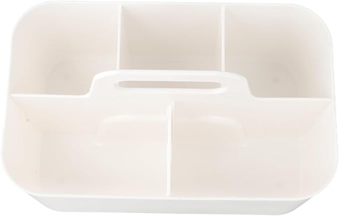 Stackable Plastic Storage Bins with Removable Divider, Portable Organizer Basket with Handle for Office Desktop Supplies and Cosmetics,(White)