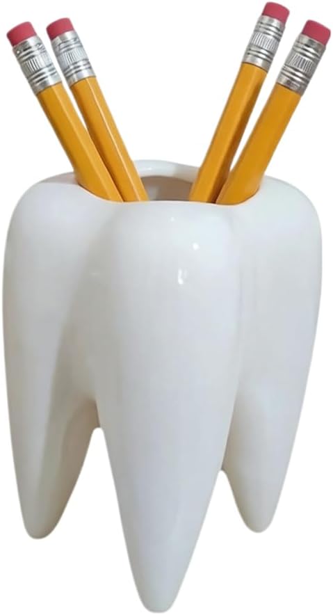 Adorable Cartoons Shaped Ceramic Pencil Holders - Multifunctional Desktop Organizers (Tooth)