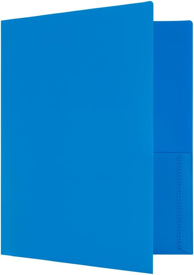JAM PAPER Heavy Duty Plastic 2 Pocket Extra Tough School Folders - Assorted Primary Colors - Bulk 48 Folders/Box (8 Assorted Packs of 6)