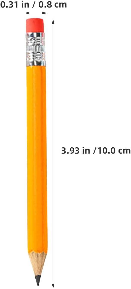 100pcs Wooden Hb Pencils with Top Erasers 10cm Yellow Wood Sketching Writing Pencils for Primary School Students Birthday Party Goodie Bag and Homeschool Supplies