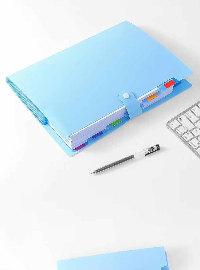 Blue Accordion File Folder 8 Pockets Expanding File Organize with Labels,A4 Letter Size Paper Document Receipt Organizer Accordion Filing Folder for Classroom,Home,Office
