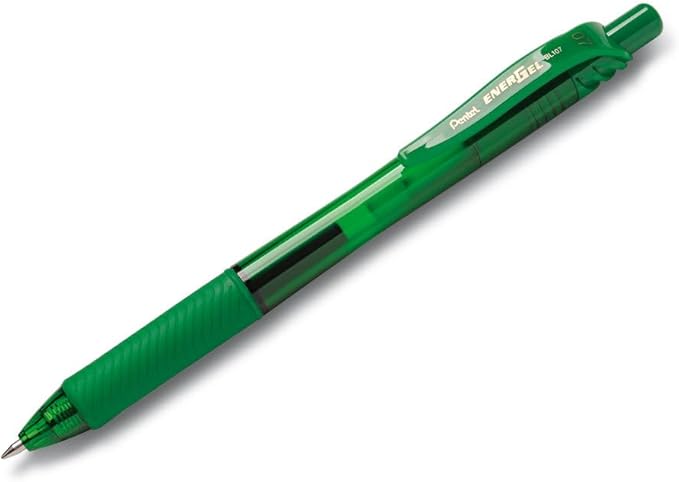 Pentel Energel X Retractable Liquid Gel Roller, 0.7mm Medium Point Size, Green Ink, Box Of 12