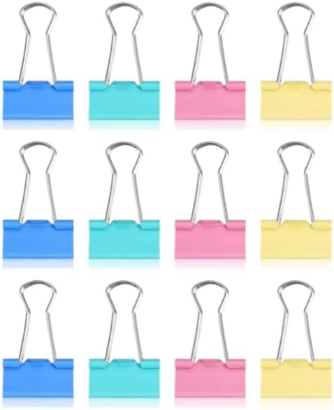 48Pcs Multicolour Binder Clips,1.25inch Colorful Tempered Steel Medium Binder Clips Paper Clamps Clips Office Supplies for Office, Home, School,Tape, Adhesives and Fasteners