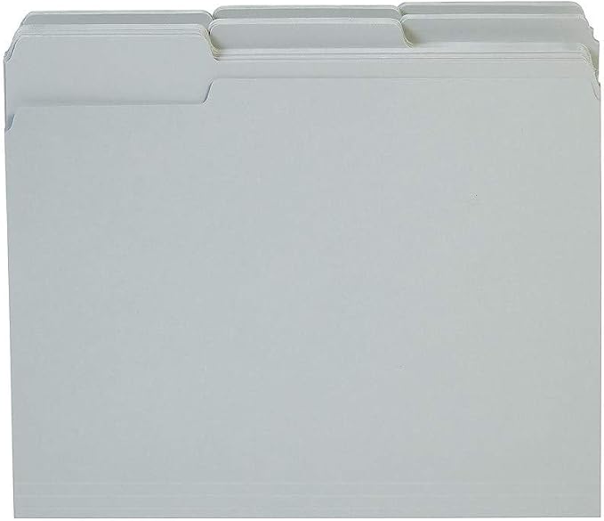 Staples Reinforced Colored File Folders, Letter Size, 3‑Tab Design, Gray, Heavy‑Duty Construction, 100/Box