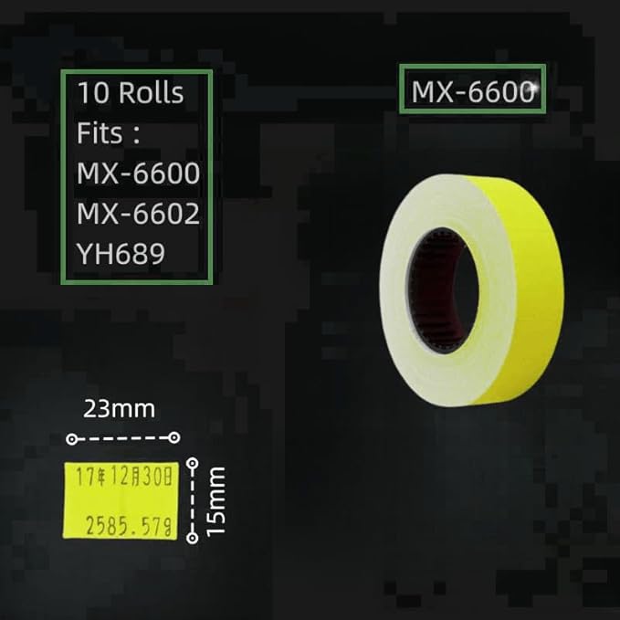MX-6600 Price Gun Labels, 2 Line Pricemarker Labels Paper for Price and Date Guns, Suitable for MX-6600, MX-6602, G6000, YH-689, 5000pcs-10 Roll (Without Gun) Yellow