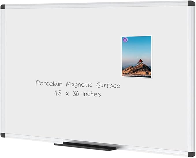 VIZ-PRO Porcelain Magnetic Dry-erase Whiteboard, 48 X 36 Inches, Silver Aluminiuim Frame