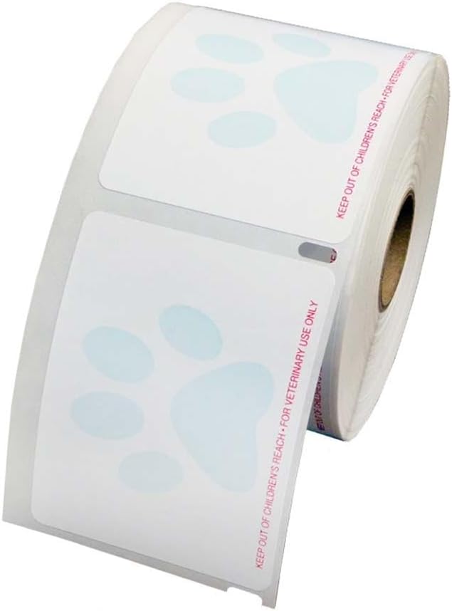 Veterinary Prescription Labels with Paw Print & Warning - 2-1/8" x 2-3/4" | Compatible with Dymo 450 LabelWriters and Earlier Models - “Keep Out of Children's Reach” - Warning, Caution