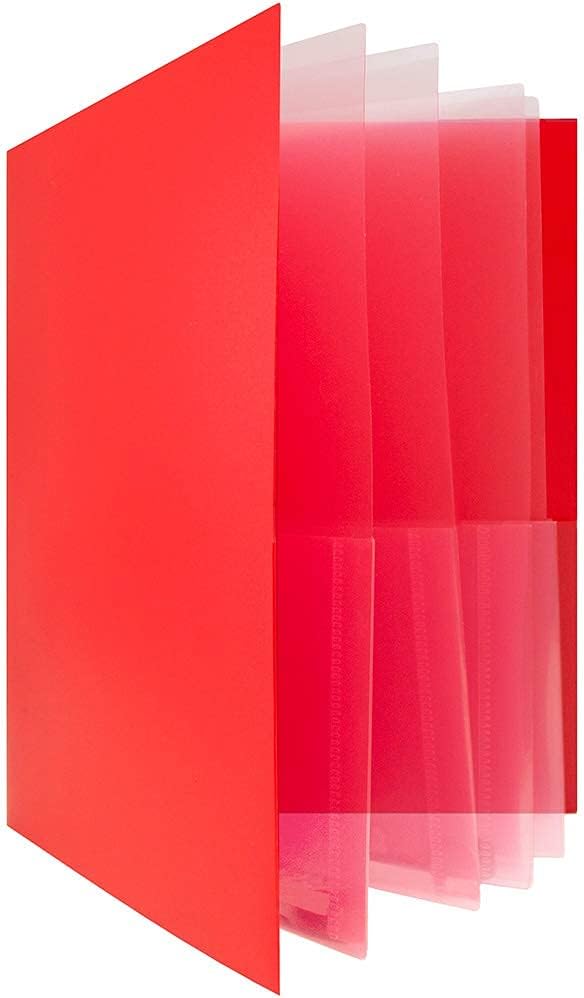 JAM PAPER Heavy Duty Plastic Multi Pocket Folders - 10 Pocket - Red - Sold Individually
