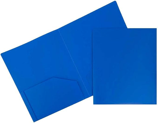 JAM PAPER Heavy Duty Plastic 2 Pocket Extra Tough School Folders - Blue - 3/Pack
