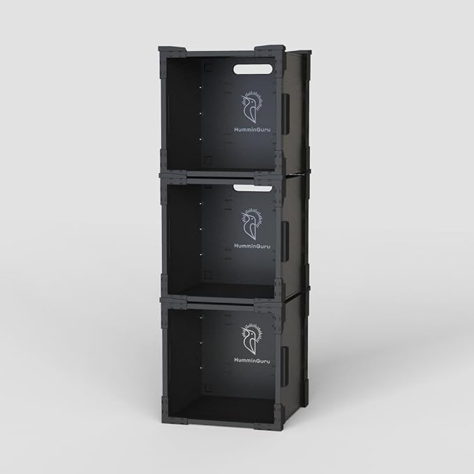 HumminGuru FlexiCube Vinyl Record Storage Box – Stackable Organizer for 12” Records, Holds 70 LPs | Modular Vinyl Shelf & Collapsible Storage Crate. Durable & Portable Space-Saving Design (3 Cubes)