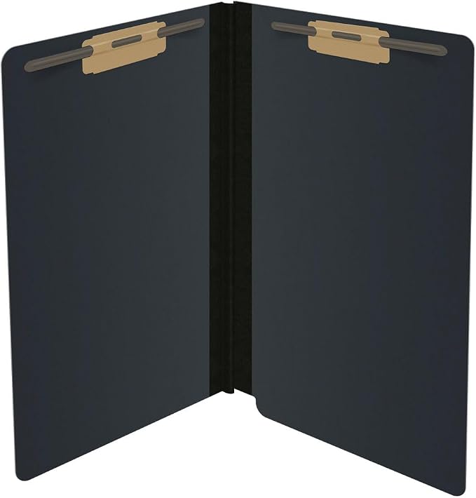 End Tab Pressboard Folders, Letter Size, 2" exp, Fasteners Pos #1 & #3, Black (Box of 25)